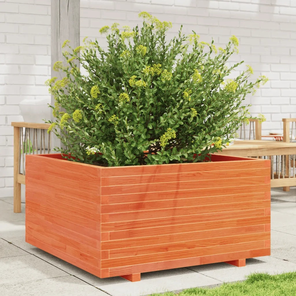 Fioriera | Cassetta per fiori | Vaso Giardino Marrone Cera 90x90x49,5cm Legno Massello Pino