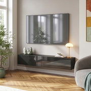 Mobile Pensile Evaton Porta TV da Parete 180 x 32 x 30 cm - Nero Lucido [en.casa]