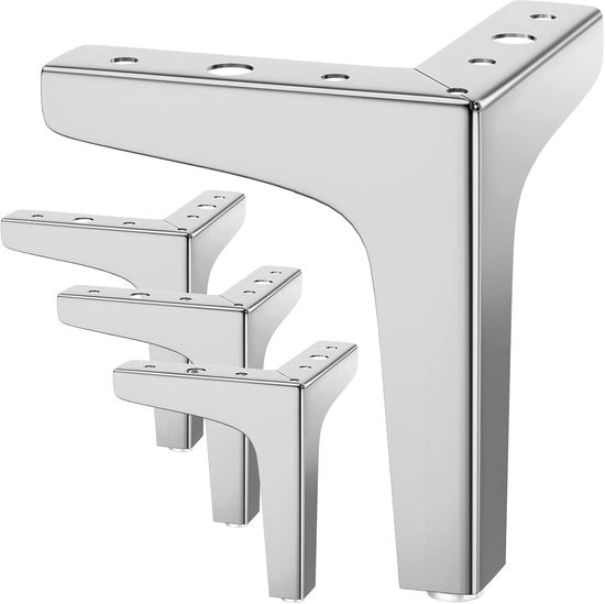 Set di 4 gambe per mobili, resistenza fino a 600 kg, moderne gambe metalliche a forma di triangolo per tavoli, gambe a spillo per mobili per armadi (17 cm) - argento - 17cm