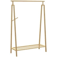 Appendiabiti a Doghe in Bambù con Gruccia Laterale e Spazio per Scarpe, 110x42x152 cm, color Legno