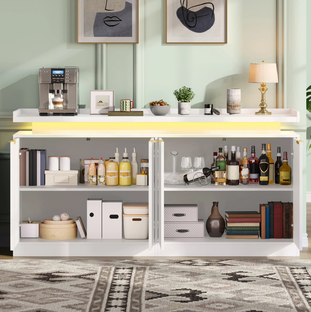 Credenza da cucina bianca con LED RGB, 160 cm