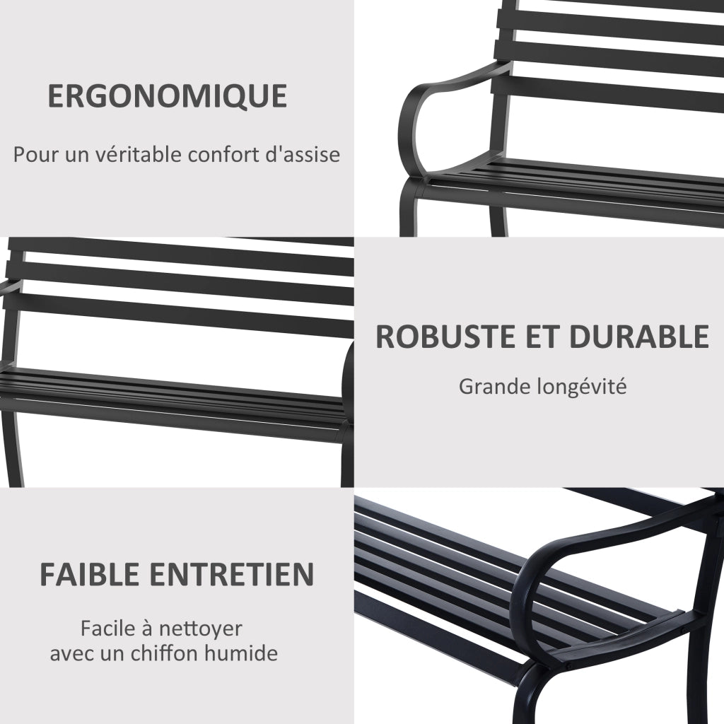 Panchina da Giardino 2 Posti ¨C Zephmum ¨C Nero Metallo 127x58x82 cm