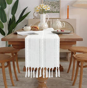 Tavolo da pranzo a quadri con maniglie - Tavolo da pranzo a quadri con maniglie con pennarelli - Tavolo da pranzo bohemien a quadri con maniglie - 33x183cm