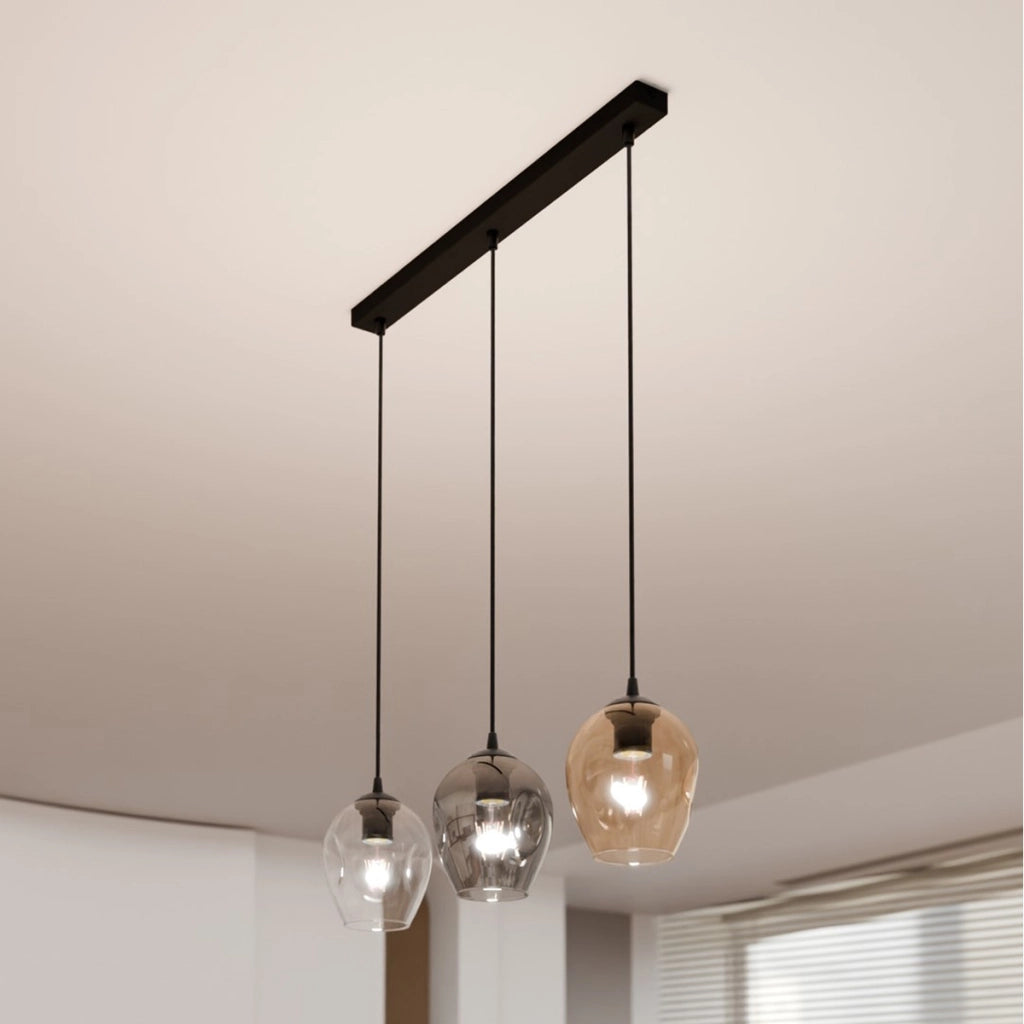 Lampada a sospensione ISTAR in acciaio nero e vetro mix