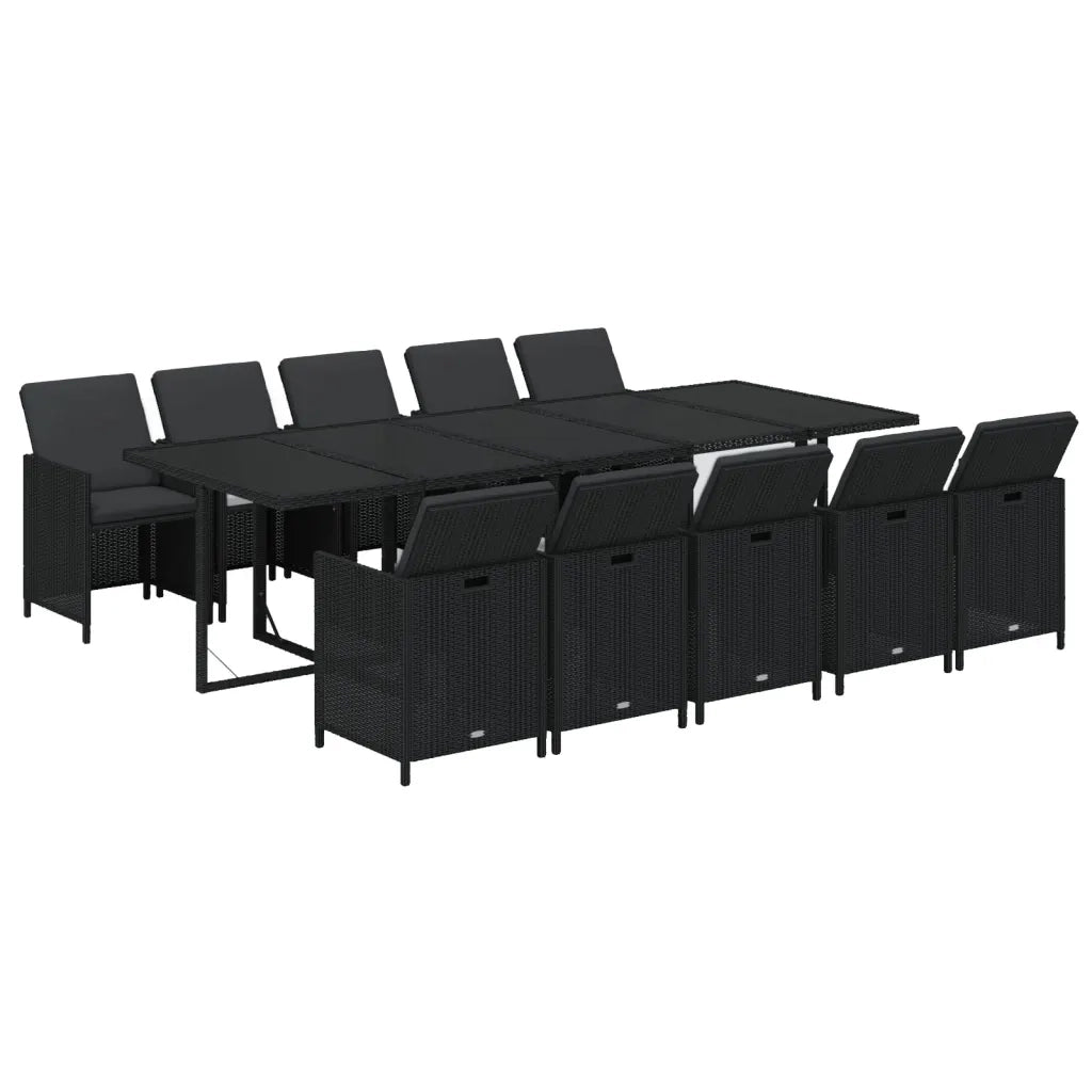 Set da Pranzo per Giardino 11 pz con Cuscini in Polyrattan Nero cod mxl 50589