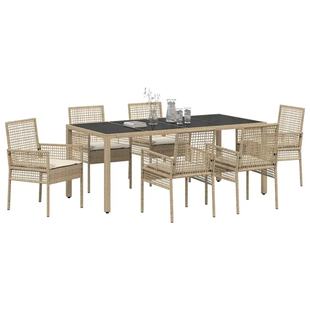 Set da Pranzo per Giardino 7 pcs Beige polyrattan 3334891