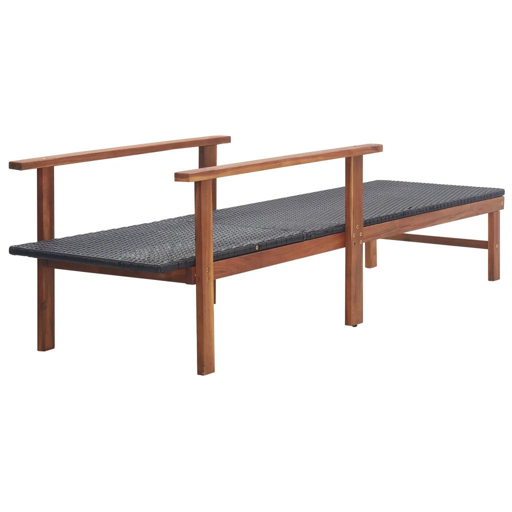 Lettino Prendisole Polyrattan e Legno Massello di Acacia Nero 48706
