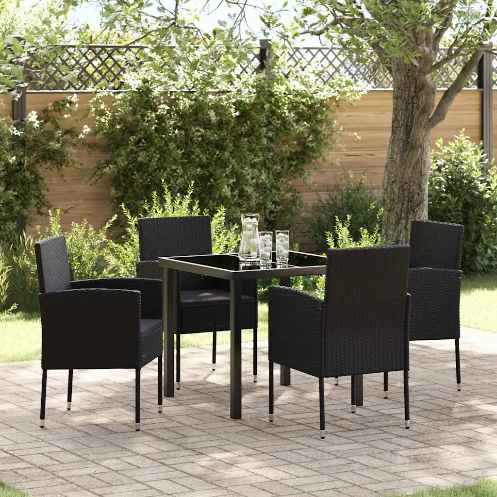 Set da Pranzo per Giardino con cuscino 5 pcs Nero polyrattan 3380065