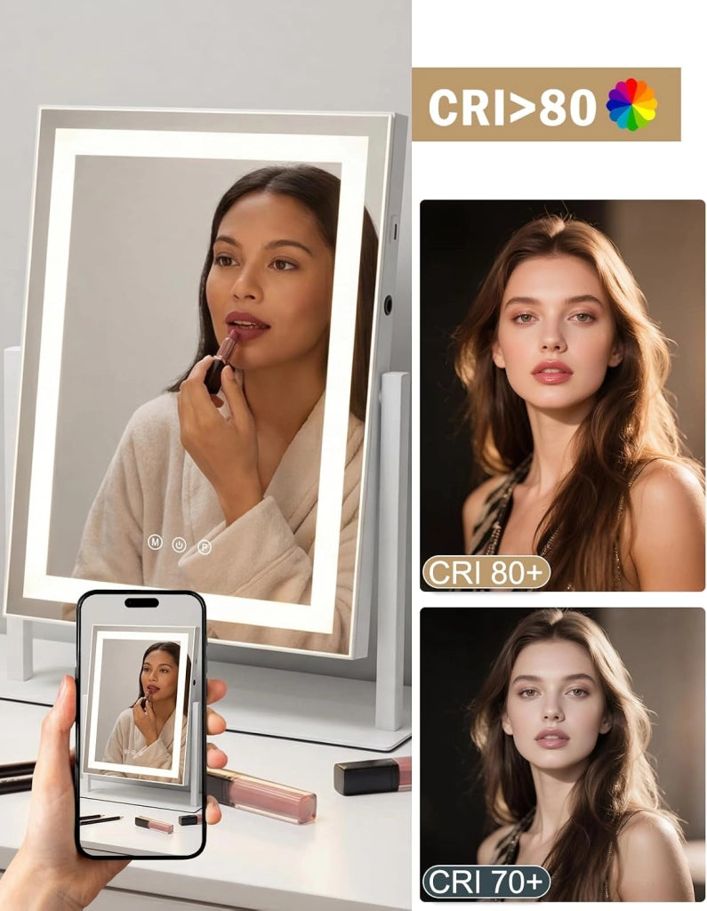ZMH Specchio per il trucco illuminato a LED 30x40cm 3 modalit¨¤ di illuminazione regolabili con una semplice pressione