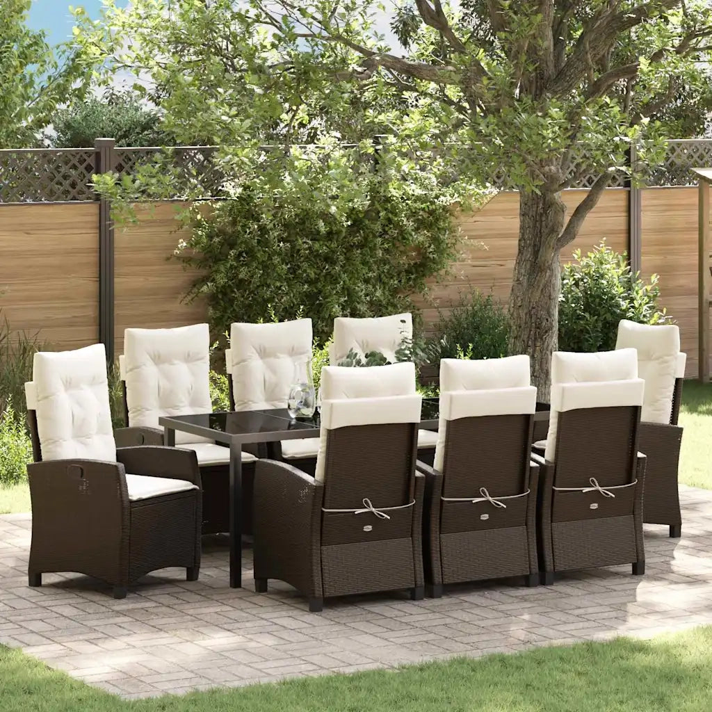 Set da Pranzo per Giardino con cuscino 9 pcs Marrone polyrattan 3380385