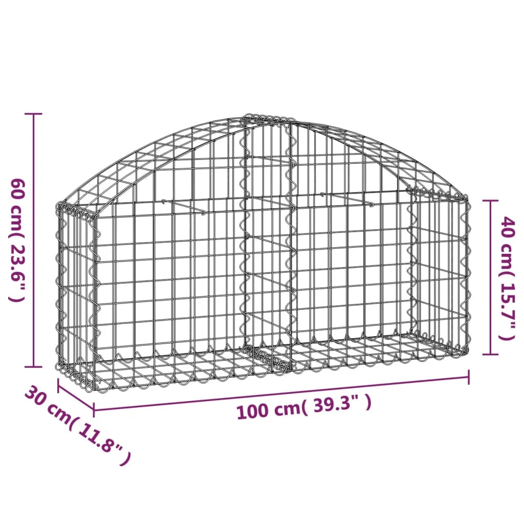 Cesto gabbione recinzione a gabbia muro di contenimento ad arco 100 x 30 x 40/60 cm ferro zincato argento 02_0039957