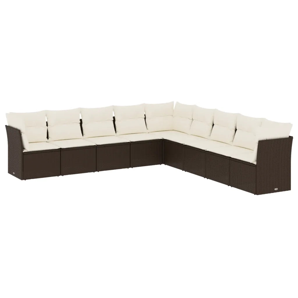 Set Divani da Giardino 9pz con Cuscini Marrone in Polyrattan 3217783
