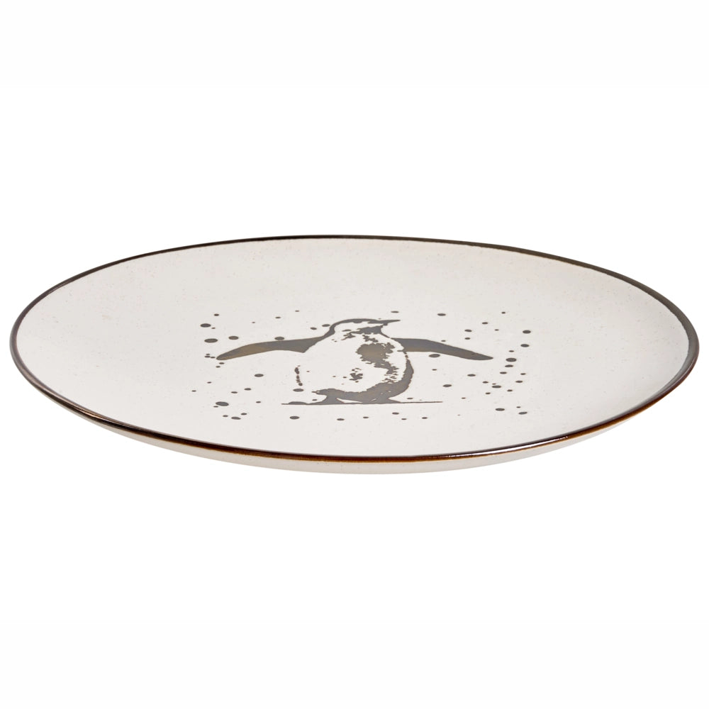 Set di 16 pezzi di stoviglie in gres  fatto a mano con finitura smaltata metallica reattiva colore bianco sporco