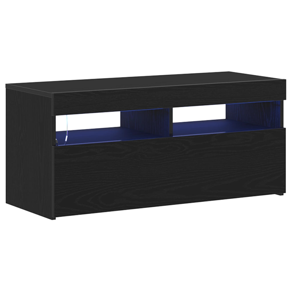 Mobile TV  con luci LED, Nero Rovere 90x35x40 cm in legno ingegnerizzato