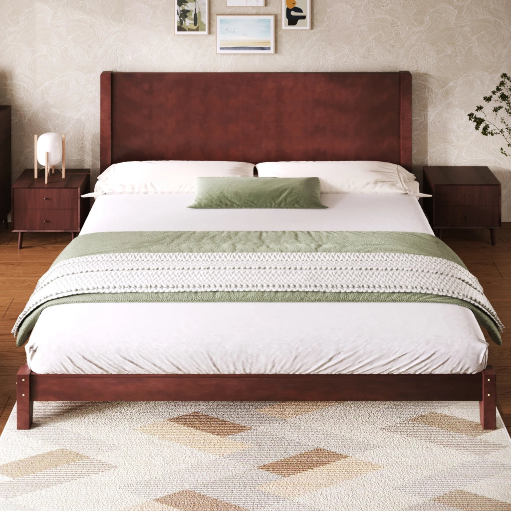 Letto Matrimoniale 180 x 200 cm con Testiera e Rete a Doghe; in MDF e Compensato; Marrone