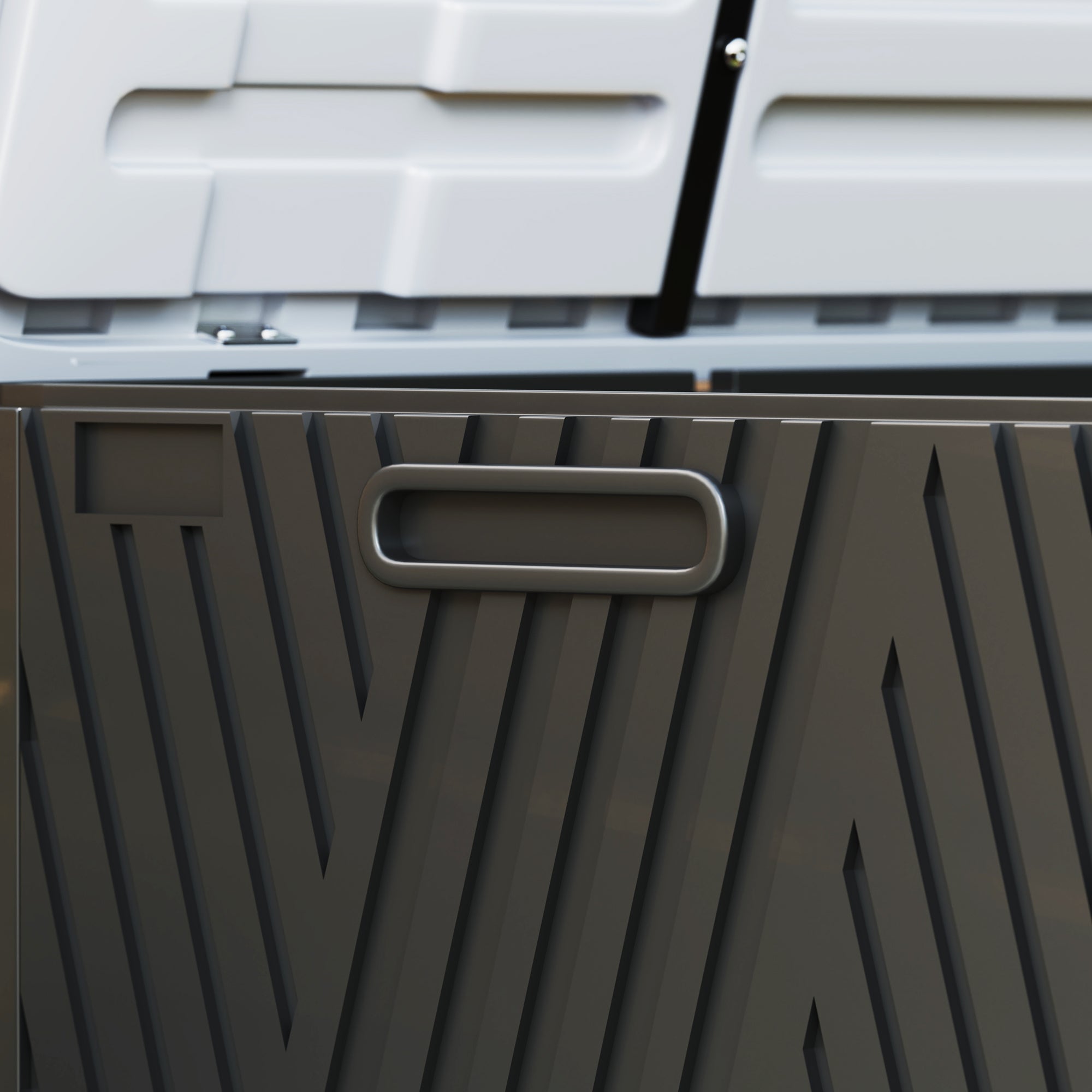 Panca Contenitore Capacità 380L con 2 Maniglie e Leva a Gas in HDPE Nero e Grigio