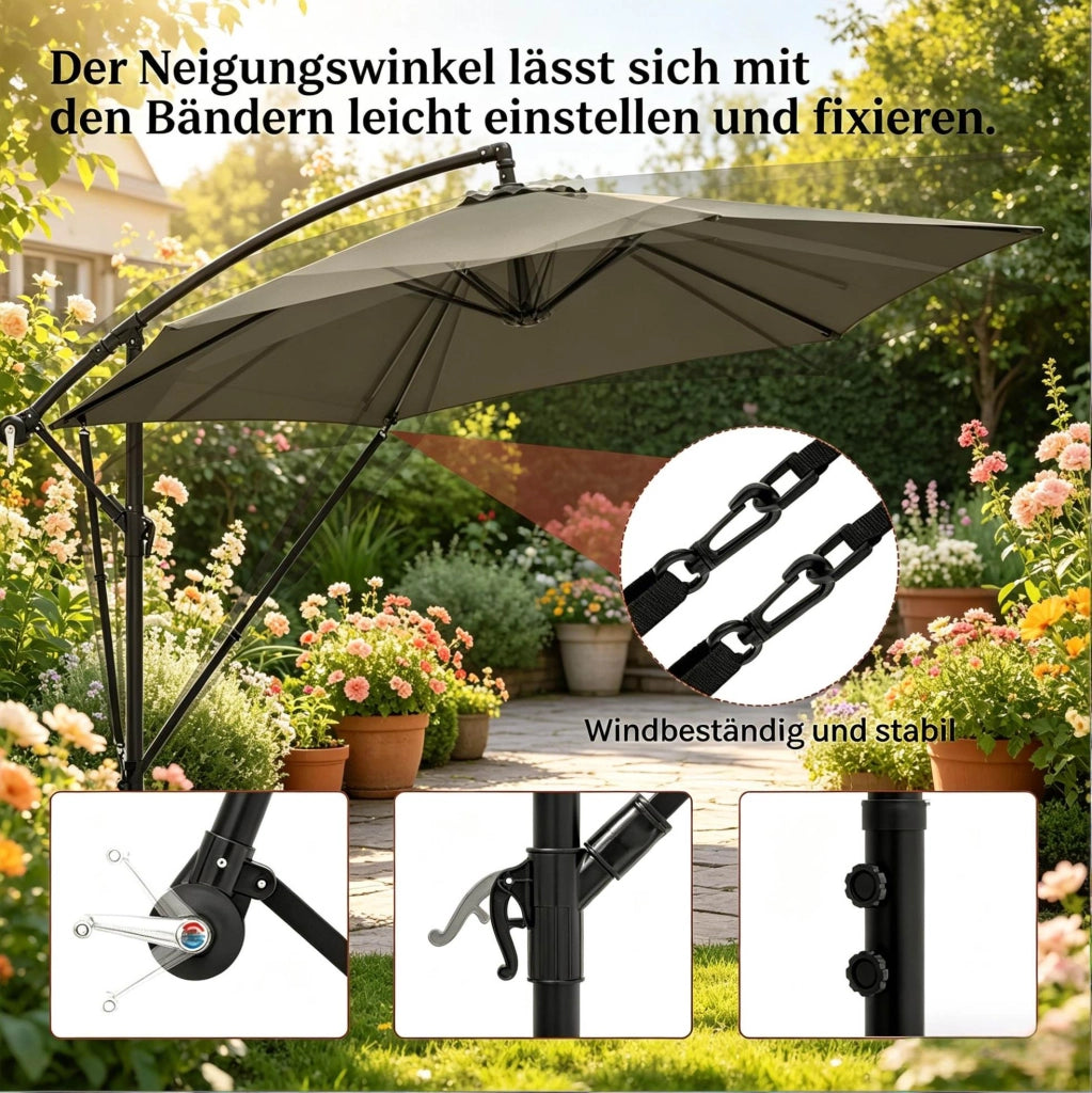 Ombrellone da giardino a sbalzo 310x310 cm grigio scuro