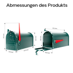 Cassetta postale americana in acciaio zincato verde con materiale di montaggio
