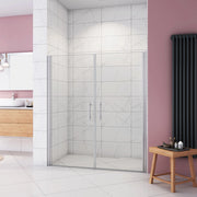 Box Doccia per Nicchia 195 cm Doppia Porta Battente Saloon Vetro Temperato 6 mm Anticalcare Larga 155 cm (80+80: 1518-1558 mm)