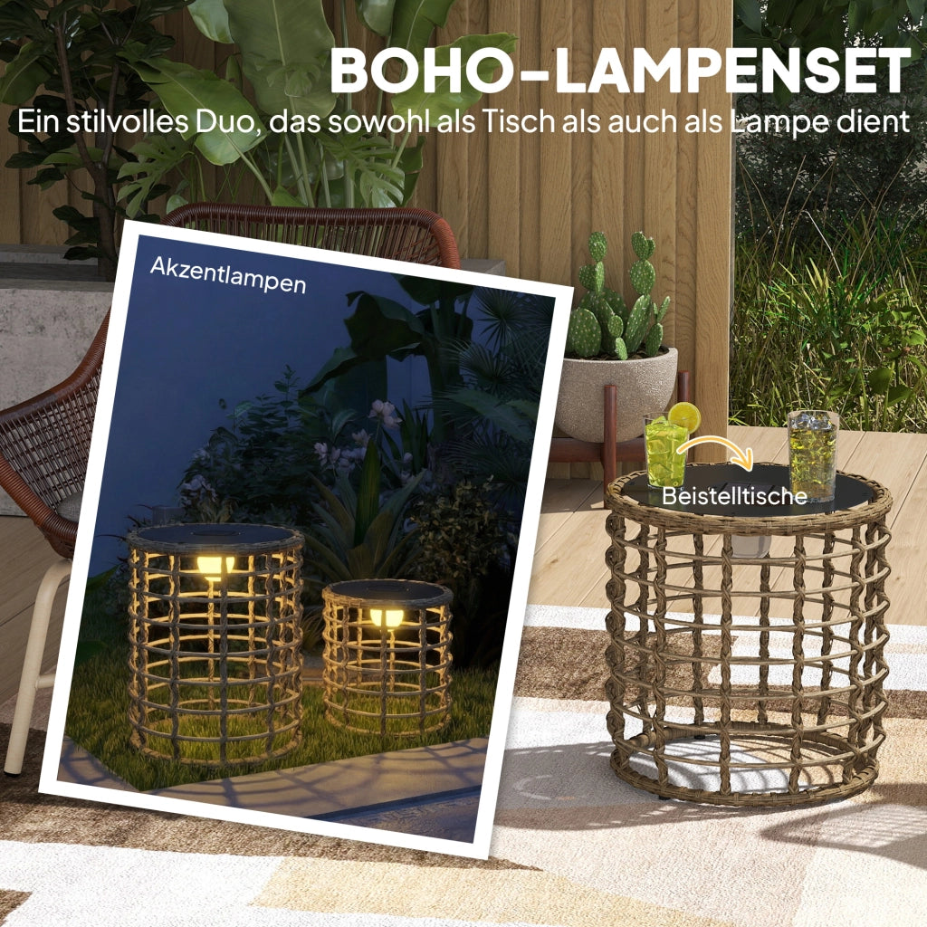 Lampada da Giardino Solare 2 Pezzi Rattan con Sensore Luce LED ¨C zephmum ¨C Grigio 2xIP44