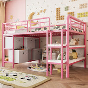 Letto a castello per bambini 90x200 - Xylo - Rosa con spazio di archiviazione