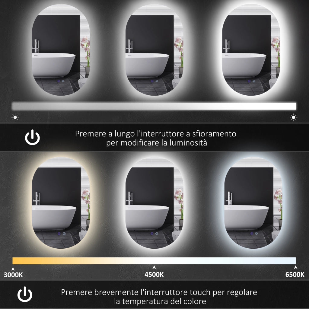 Specchio Bagno LED Antiappannamento con Luminosit¨¤ Regolabile, in Vetro e Alluminio, 81x51x4.5 cm