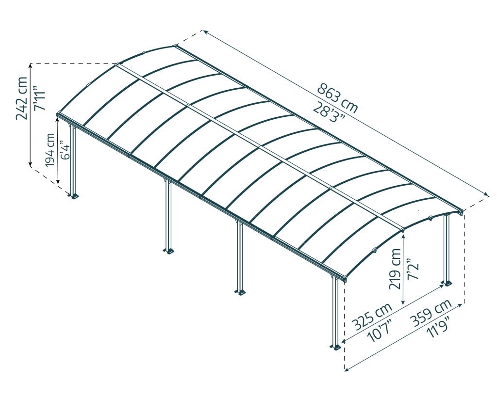 Carport in Alluminio 3.6 X 8.6 m - Canopia Arcadia