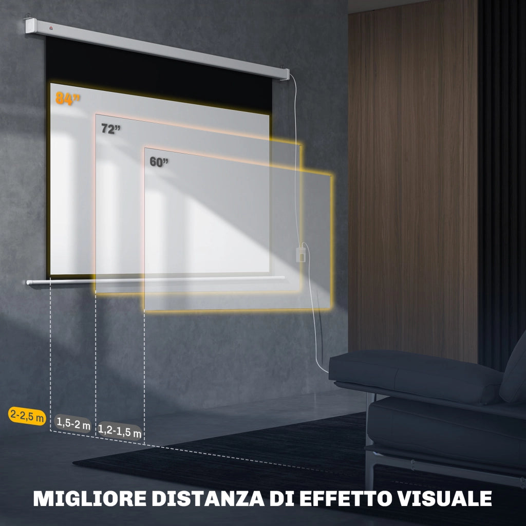 Telo per Proiettore 84 Pollici con Telecomando, in PVC e Metallo, 212x8x150 cm, Bianco
