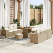 Set Divano da Giardino con cuscino 9 pcs Beige Poly Rattan