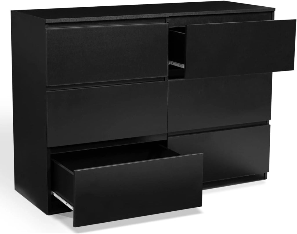 TOMI Cassettone a 6 cassetti da 110 cm in legno nero