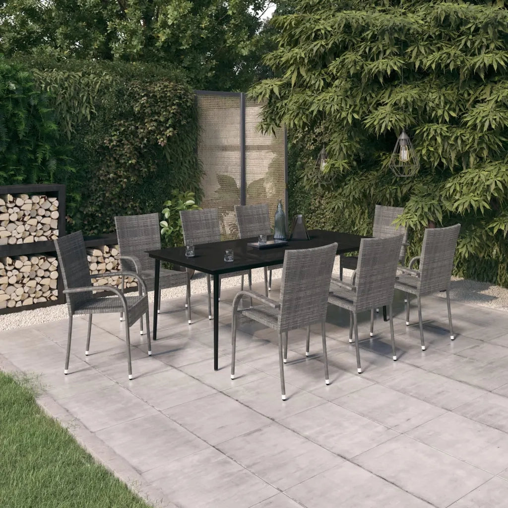 Set da Pranzo per Giardino 9 pz con Cuscini Grigio e Nero 3099412