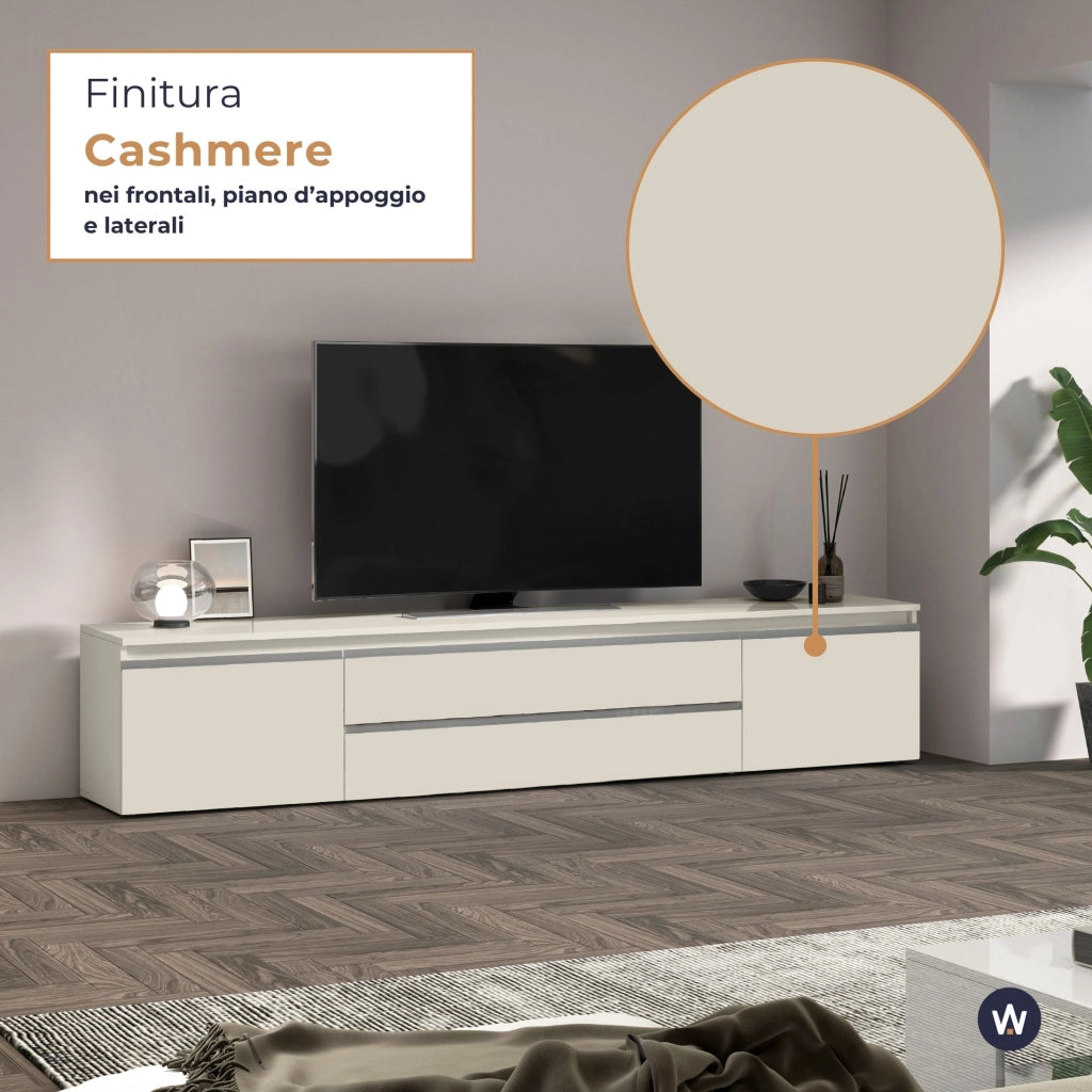 WHOUS Mobile porta tv Magic 2 ante e 2 cassetti centrali cashmere 240x40x55 cm