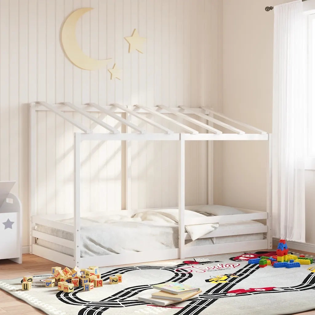 Letto per Bambini | Letto Infantile | Lettino con Tetto Bianco 90x200cm Legno Massello Pino