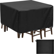 Set di ombrelloni per giardino, tavolo per giardino quadrato 4-6 posti, ombrellone, impermeabile, resistente al vento, tessuto 420D Oxford pesante, ombrellone in rattan, 150 x 150 x 70 cm