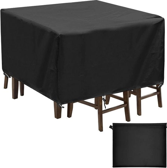 Set di ombrelloni per giardino, tavolo per giardino quadrato 4-6 posti, ombrellone, impermeabile, resistente al vento, tessuto 420D Oxford pesante, ombrellone in rattan, 150 x 150 x 70 cm