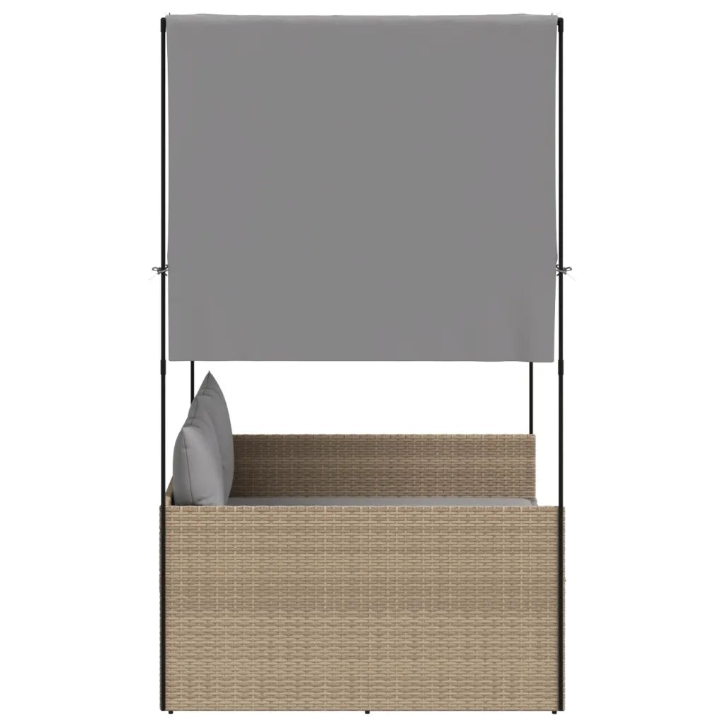 Lettino Prendisole con Tetto e Tende Beige in Polyrattan 4002758