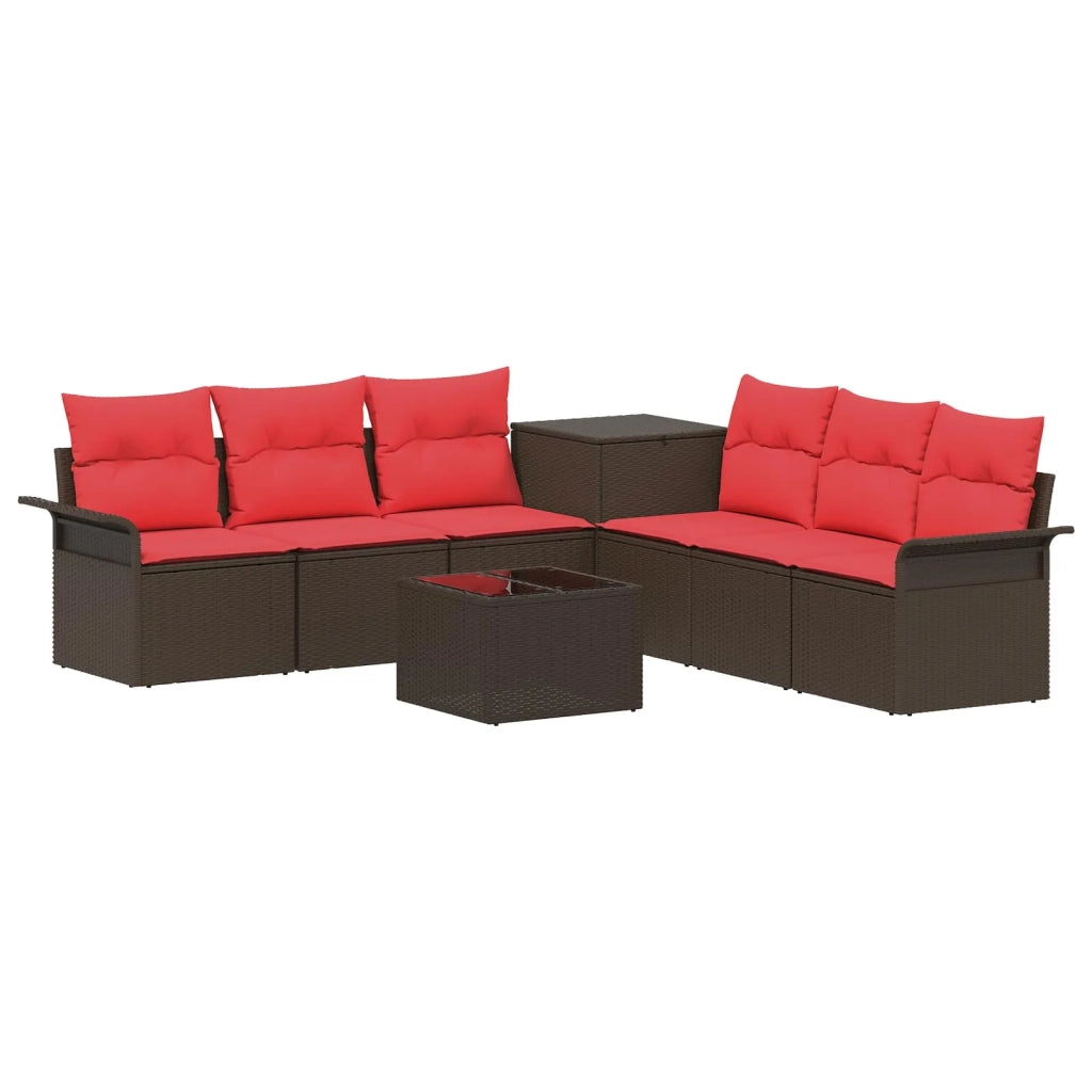 Set di divani 8 pz Marrone e Rosso Rattan sintetico e Acciaio 3448003