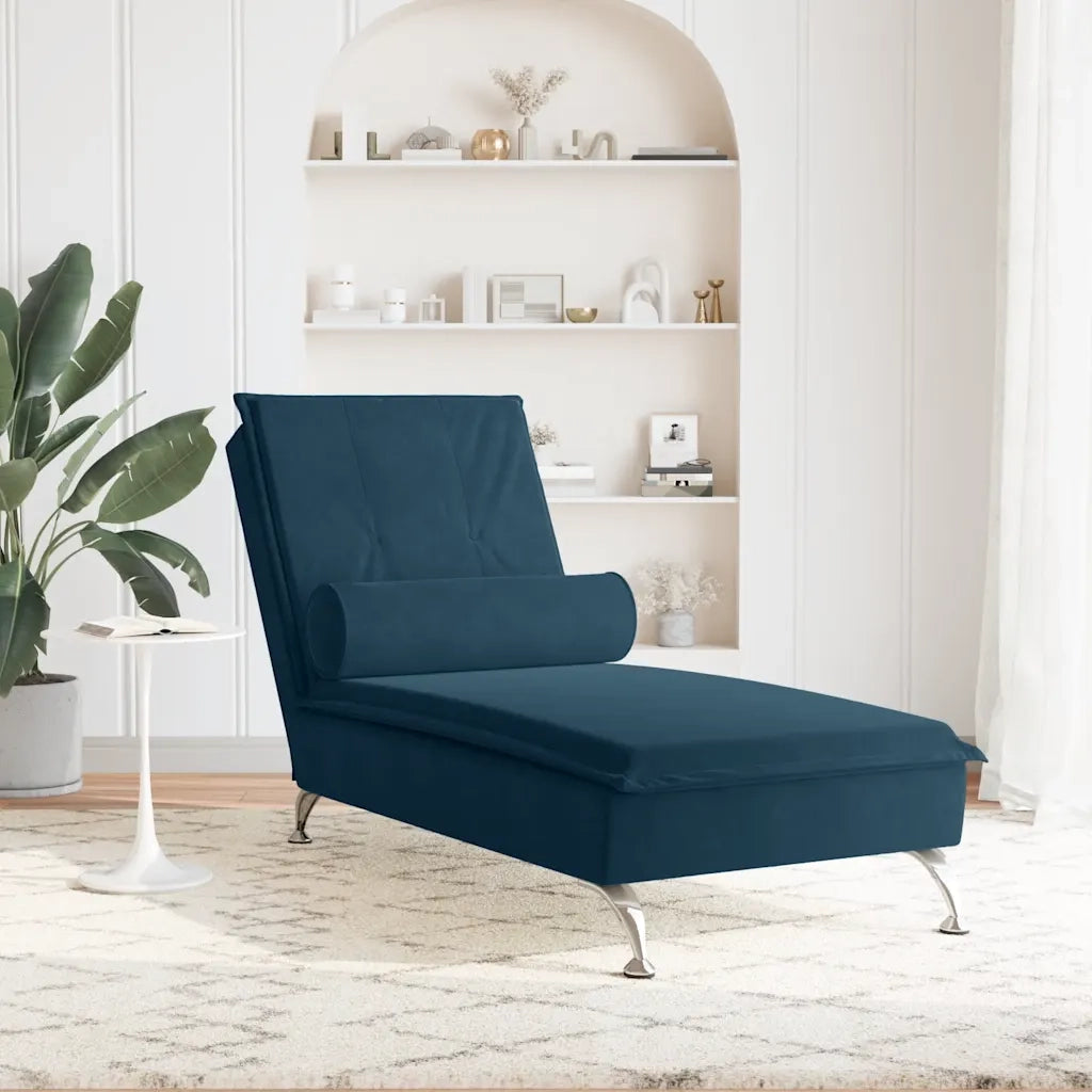 Chaise Longue Massaggi con Cuscino a Rullo Blu in Velluto CFW3409255