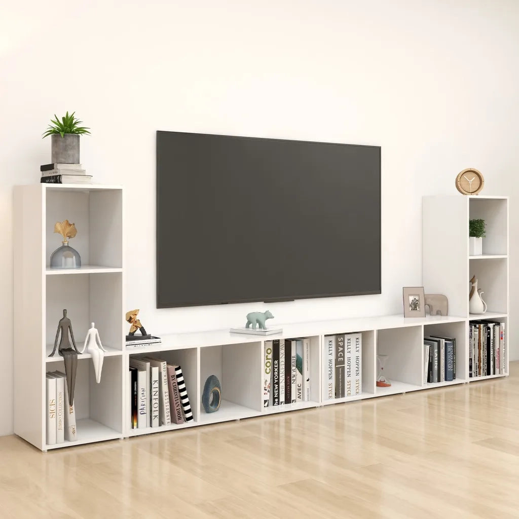 Mobili TV 4 pz Bianchi 107x35x37 cm in Legno Multistrato 3080033