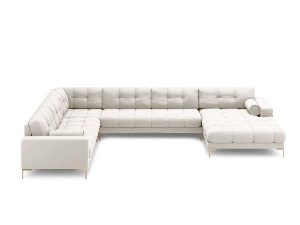 Cosmopolitan Design - Divano panoramico sinistro "Bali" 7 posti in tessuto strutturato beige chiaro 