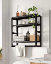 Sistema di archiviazione per la stanza da bagno con organizzatori e ripiani portatili, 3 livelli di pannelli galleggianti per pannelli da parete con maniglia di sostegno (nero)