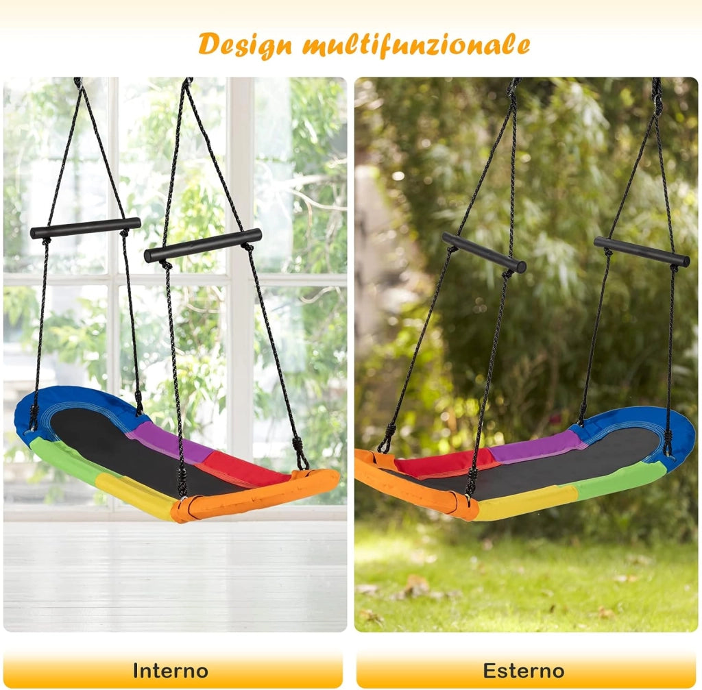 Altalena da Giardino Per Bambini, Altalena Ovale da Albero, con Maniglie, per Esterno, Portata Max. 150 kg (Multicolore)