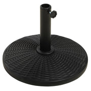 Base per Ombrellone Rotonda Effetto Rattan da 12.5kg, Supporto per Pali da 38mm e 48mm, ?44.5 cm, Nero