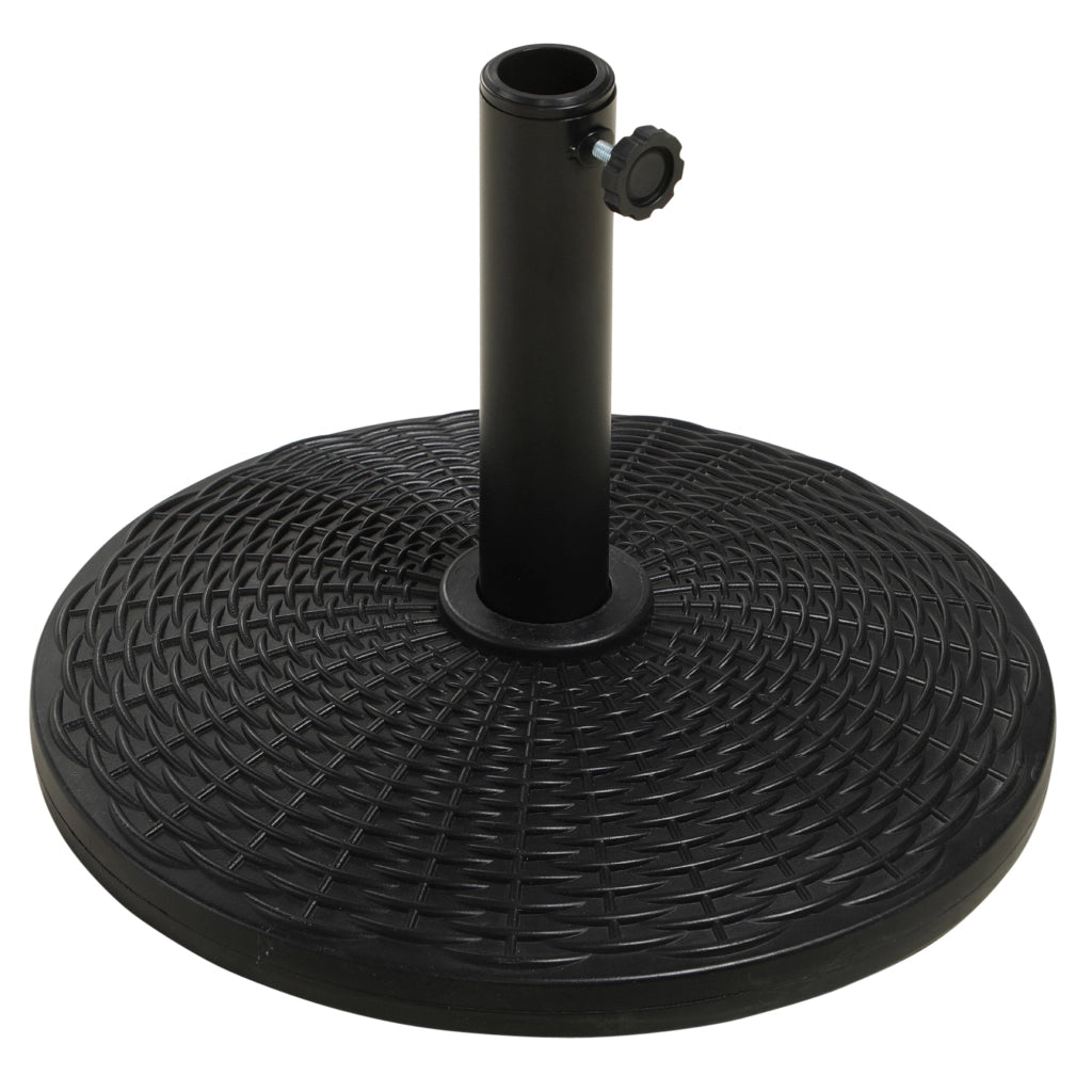 Base per Ombrellone Rotonda Effetto Rattan da 12.5kg, Supporto per Pali da 38mm e 48mm, ?44.5 cm, Nero