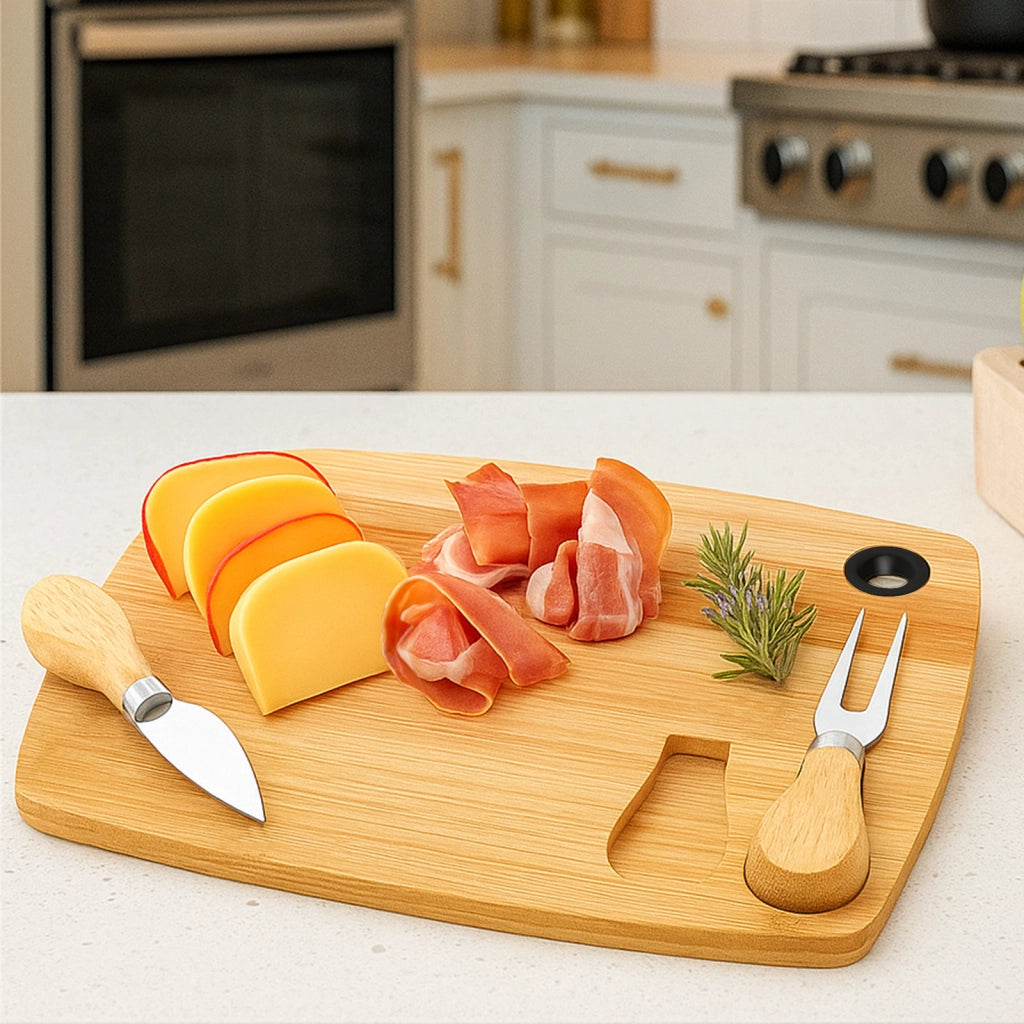 Tagliere per formaggi 3 pezzi in Bambù Naturale Ultra Pratico Elegante e Resistente Marrone chiaro Cheffinger