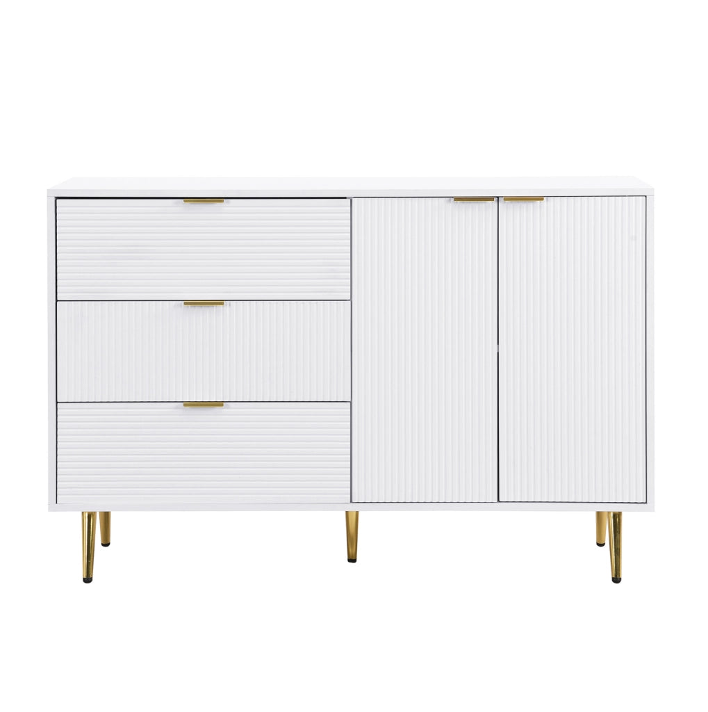 Credenza bianca e oro in MDF con 3 cassetti e 2 ante