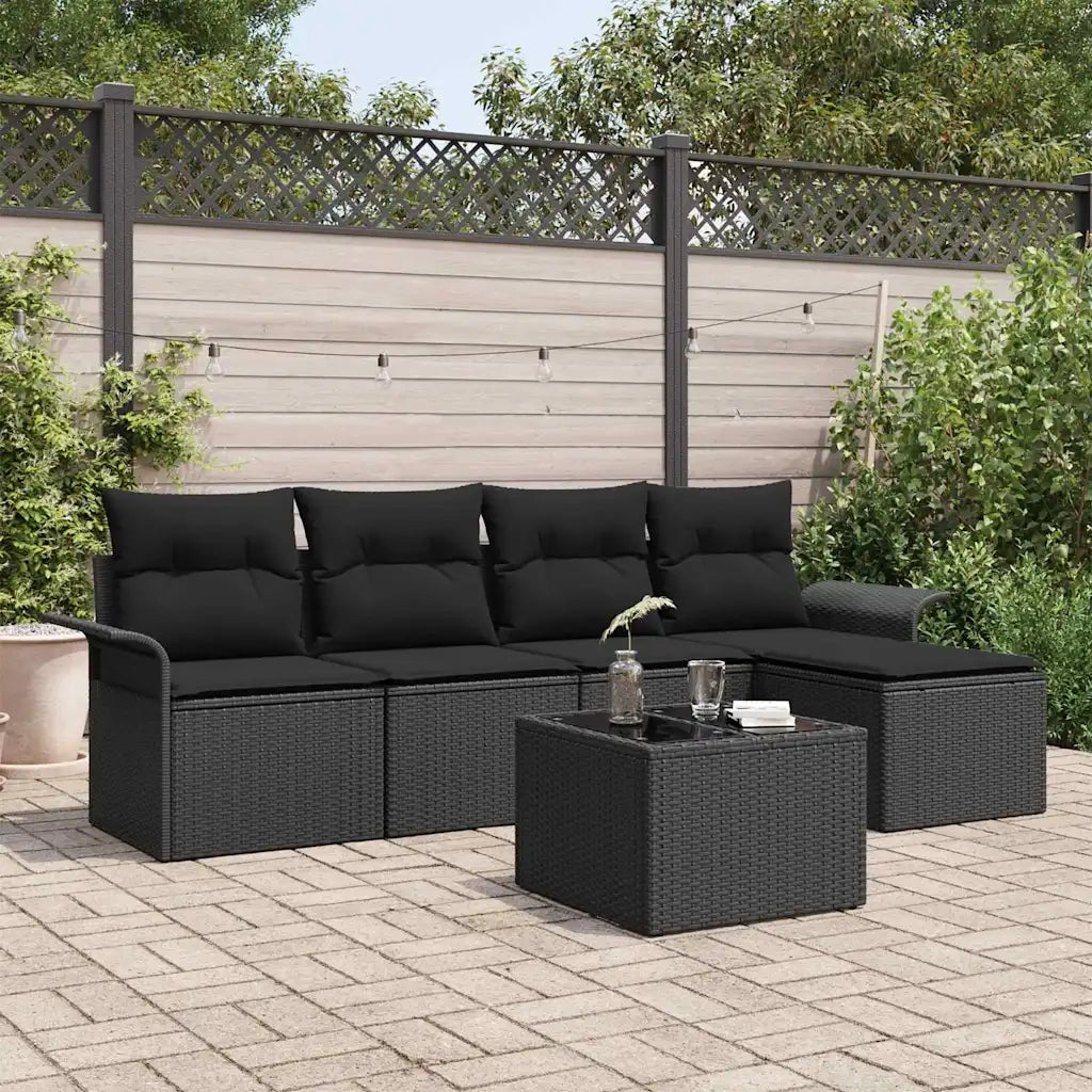 Set Divano da Giardino con cuscino 6 pcs Nero polyrattan 3354002