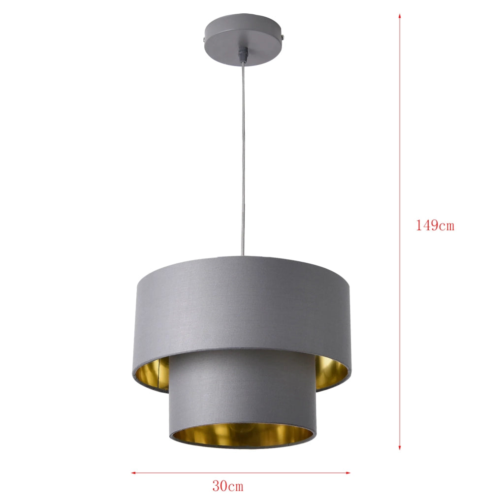 Lampada a sospensione moderna sospensione in metallo e tessuto diametro 30 cm grigio oro 03_0005260