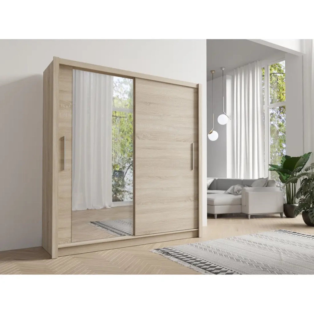 Armadio con 2 porte scorrevoli con specchio 155 cm - rovere chiaro - Collezione OZZULA