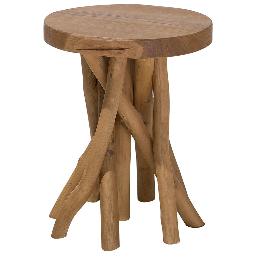 Tavolino in legno di teak naturale ramo di un albero da comodino ovale rustico in stile grezzo